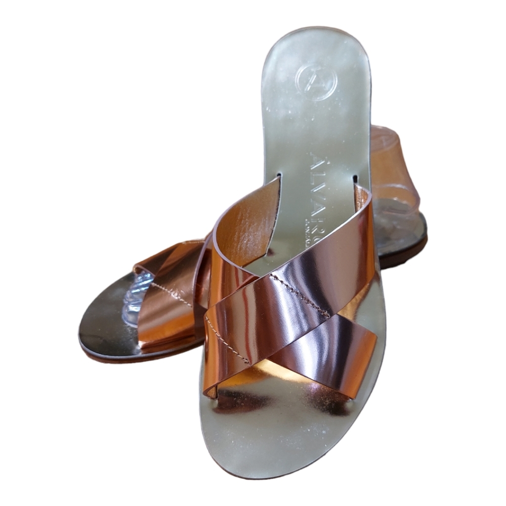 ALVARO GONZALEZ Rose Gold Metallic  Leather Antonia Sandals Size 40
